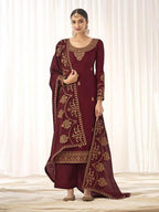 Myra Maroon Georgette Embroidered Palazzo Suit | Grocsy