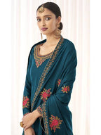 Myra Blue Georgette Embroidered Palazzo Suit | Grocsy