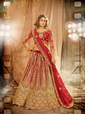 Myra Red Heavy Embroidered Net Lehenga | Grocsy