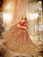 Myra Red Heavy Embroidered Net Lehenga | Grocsy
