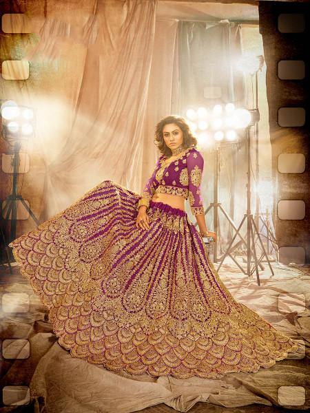 Myra Wine Heavy Embroidered Net Lehenga | Grocsy