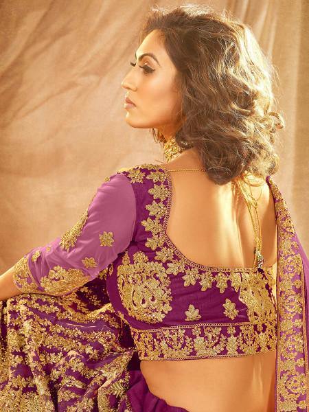 Myra Wine Heavy Embroidered Net Lehenga | Grocsy