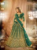 Myra Rama Green Heavy Embroidered Net Lehenga | Grocsy