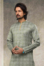 Raivat Ethnic Cotton Printed Work Kurta Pajama In Pastel Green Colour | Grocsy