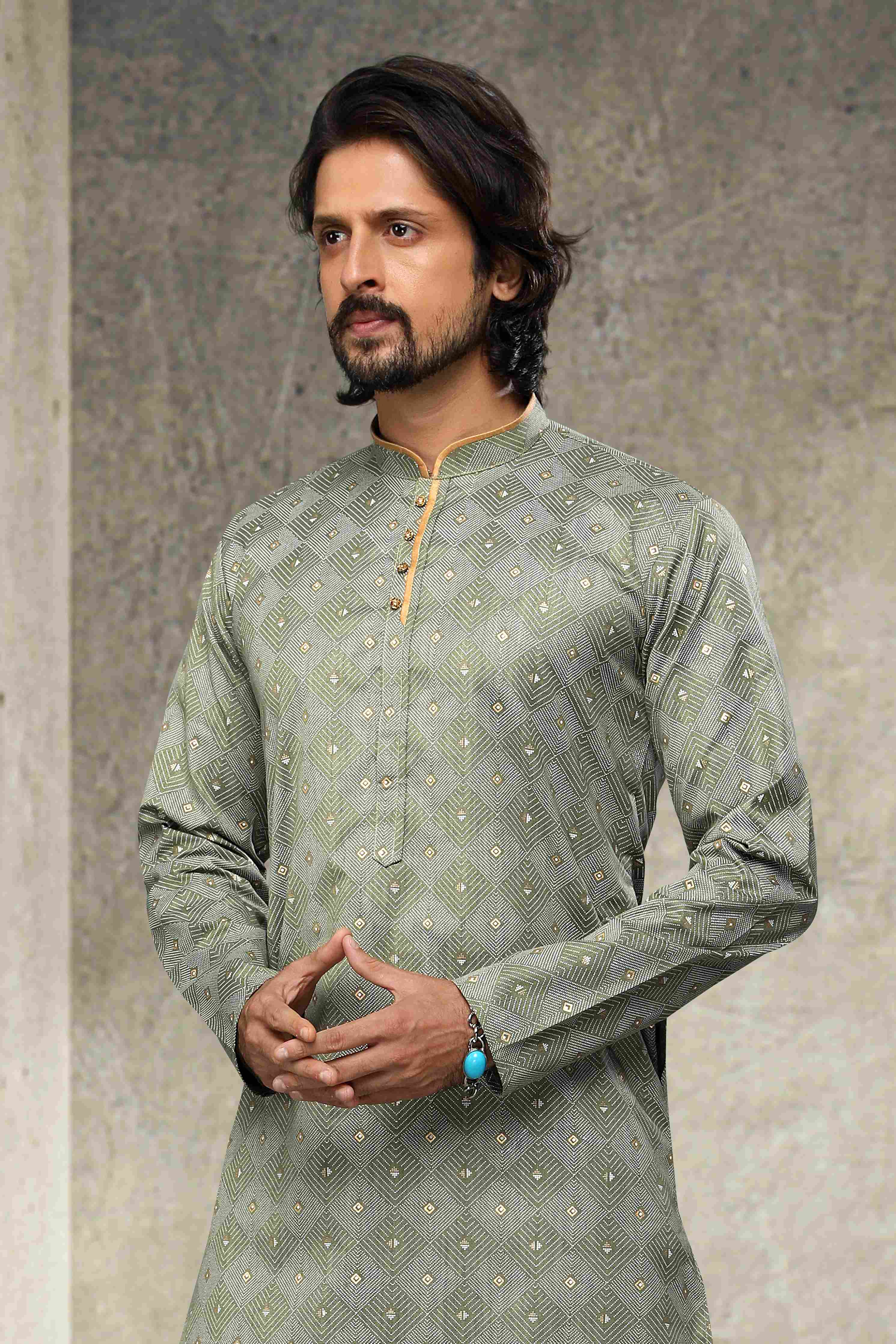 Raivat Ethnic Cotton Printed Work Kurta Pajama In Pastel Green Colour | Grocsy