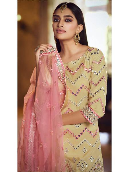 Myra Beige Heavy Embroidered Gharara Suit | Grocsy