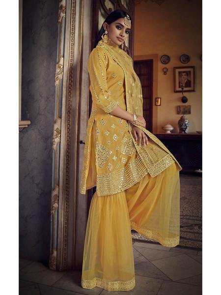 Myra Mustard Yellow Heavy Embroidered Gharara Suit | Grocsy