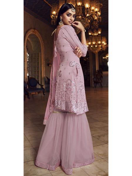 Myra Baby Pink Heavy Embroidered Gharara Suit | Grocsy