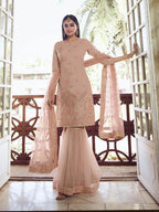Myra Light Peach Heavy Embroidered Gharara Suit | Grocsy