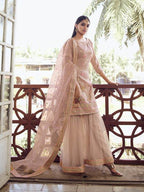 Myra Light Peach Heavy Embroidered Gharara Suit | Grocsy