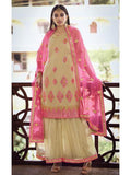 Myra Beige and Pink Heavy Embroidered Gharara Suit | Grocsy