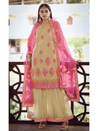 Myra Beige and Pink Heavy Embroidered Gharara Suit | Grocsy