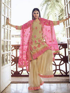 Myra Beige Heavy Embroidered Gharara Suit | Grocsy