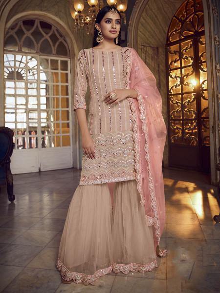 Myra Peach Heavy Embroidered Gharara Suit | Grocsy