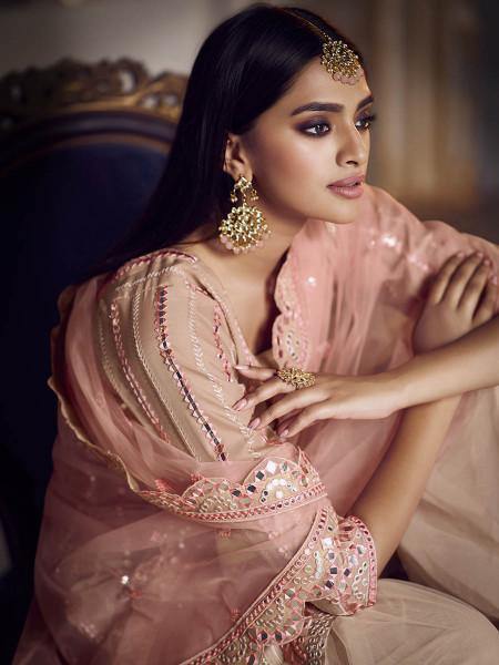 Myra Peach Heavy Embroidered Gharara Suit | Grocsy
