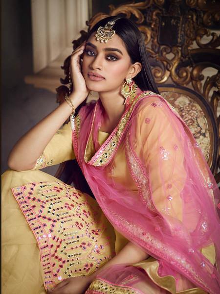 Myra Beige Heavy Beautiful Embroidered Gharara Suit | Grocsy