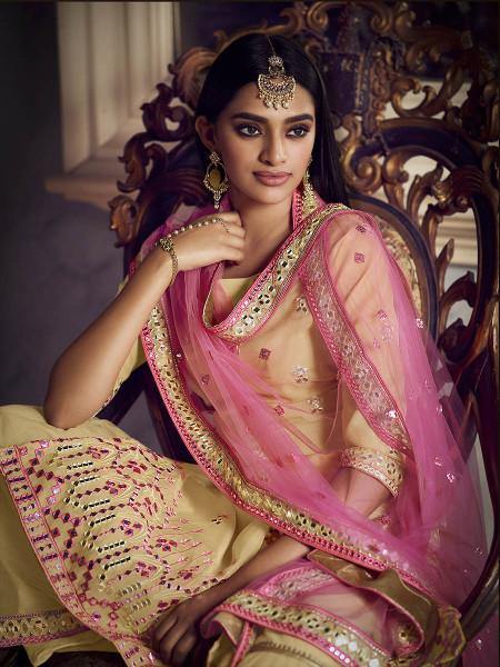 Myra Beige Heavy Beautiful Embroidered Gharara Suit | Grocsy