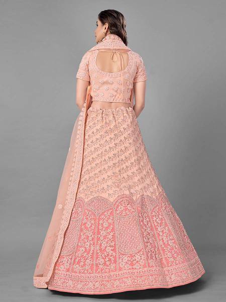 Myra Peach Heavy Embroidered Soft Net Bridal Beautiful Lehenga | Grocsy