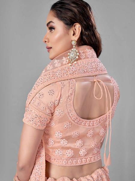 Myra Peach Heavy Embroidered Soft Net Bridal Beautiful Lehenga | Grocsy