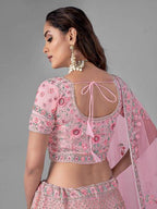 Myra Traditional Bridal Lehenga in Pink Heavy Embroidered Soft Net | Grocsy