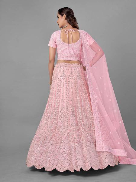 Myra Traditional Pink Heavy Embroidered Soft Net Bridal Lehenga | Grocsy