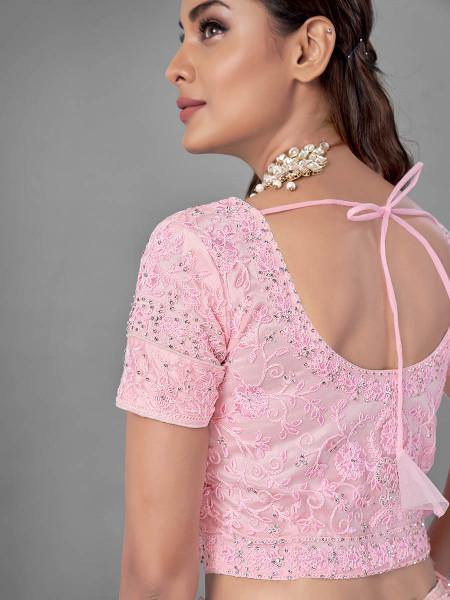 Myra Pink Heavy Embroidered Soft Net bridal Lehenga | Grocsy