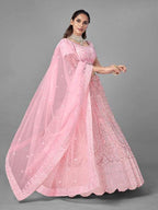 Myra Traditional Pink Heavy Embroidered Soft Net Bridal Lehenga | Grocsy