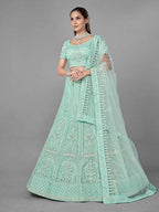 Myra Sea Green Heavy Embroidered Soft Net bridal Lehenga | Grocsy