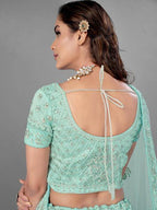 Myra Sea Green Heavy Embroidered Soft Net bridal Lehenga | Grocsy