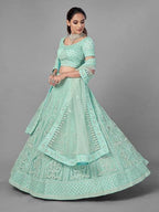 Myra Sea Green Heavy Embroidered Soft Net bridal Lehenga | Grocsy