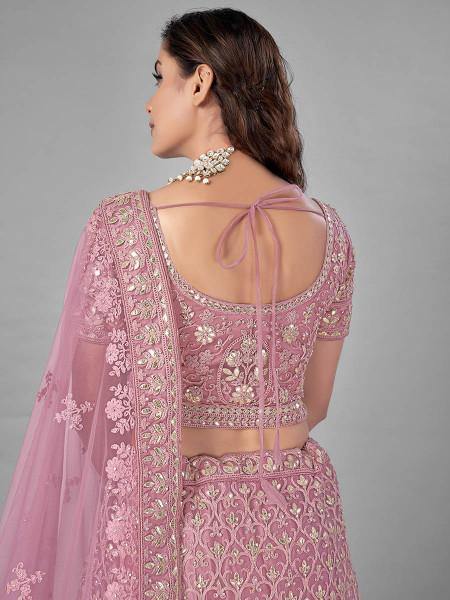 Myra Bridal Lehenga in Pink Heavy Embroidered Soft Net | Grocsy