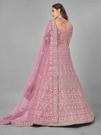 Myra Bridal Lehenga in Pink Heavy Embroidered Soft Net | Grocsy