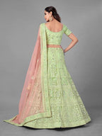 Myra Beautiful Pista Heavy Embroidered Soft Net Traditional Bridal Lehenga | Grocsy