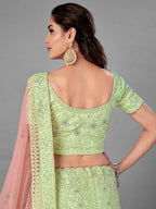 Myra Beautiful Pista Heavy Embroidered Soft Net Traditional Bridal Lehenga | Grocsy