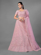Myra Pink Heavy Embroidered Soft Net bridal Lehenga | Grocsy