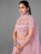 Myra Pink Heavy Embroidered Soft Net bridal Lehenga | Grocsy