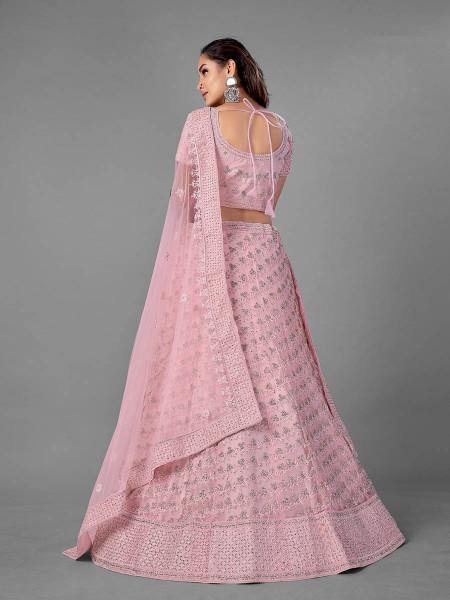 Myra Pink Heavy Embroidered Soft Net bridal Lehenga | Grocsy