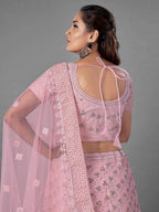 Myra Pink Heavy Embroidered Soft Net bridal Lehenga | Grocsy