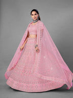 Myra Fashion Pink Heavy Embroidered Soft Net Bridal Lehenga | Grocsy