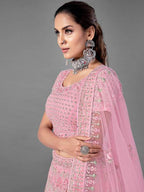 Myra Fashion Pink Heavy Embroidered Soft Net Bridal Lehenga | Grocsy