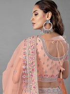 Myra Peach Heavy Embroidered Soft Net Bridal Lehenga For Women | Grocsy
