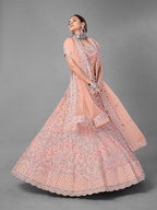Myra Peach Heavy Embroidered Soft Net bridal Lehenga | Grocsy