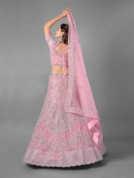Myra Pink Heavy Embroidered Soft Net Bridal Lehenga For Girls | Grocsy