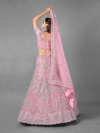 Myra Pink Heavy Embroidered Soft Net Bridal Lehenga For Girls | Grocsy
