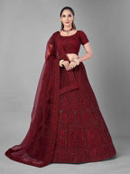 Myra Beautiful Red Heavy Embroidered Soft Net Bridal Lehenga | Grocsy