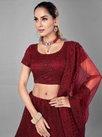 Myra Beautiful Red Heavy Embroidered Soft Net Bridal Lehenga | Grocsy