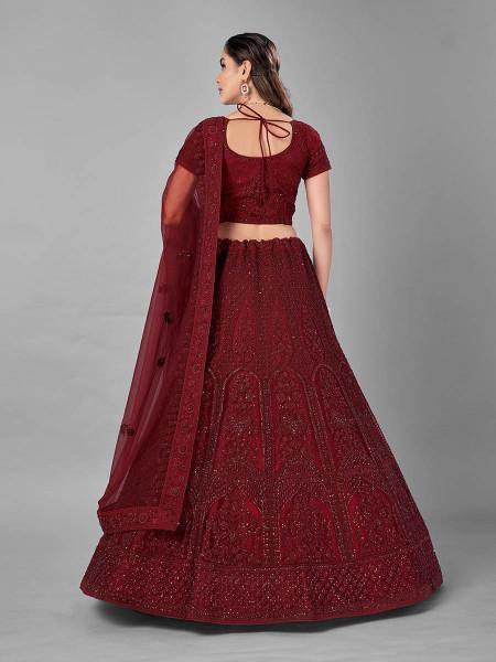 Myra Beautiful Red Heavy Embroidered Soft Net Bridal Lehenga | Grocsy