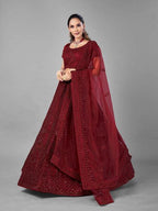 Myra Beautiful Red Heavy Embroidered Soft Net Bridal Lehenga | Grocsy