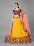 Myra Musturd Heavy Embroidered Soft Net and Velvet Bridal Lehenga | Grocsy