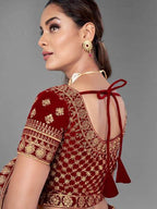 Myra Musturd Heavy Embroidered Soft Net and Velvet Bridal Lehenga | Grocsy